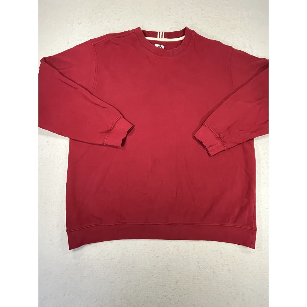 Y2K Adidas Sweatshirt Mens XL Red Crew Neck Logo Fleece Lined Cotton Pullover